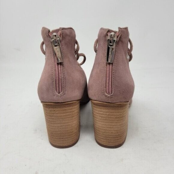 Vince Camuto | Nahara Leather Lace up Stacked Heel Shoes Blush Pink - Picture 7 of 13
